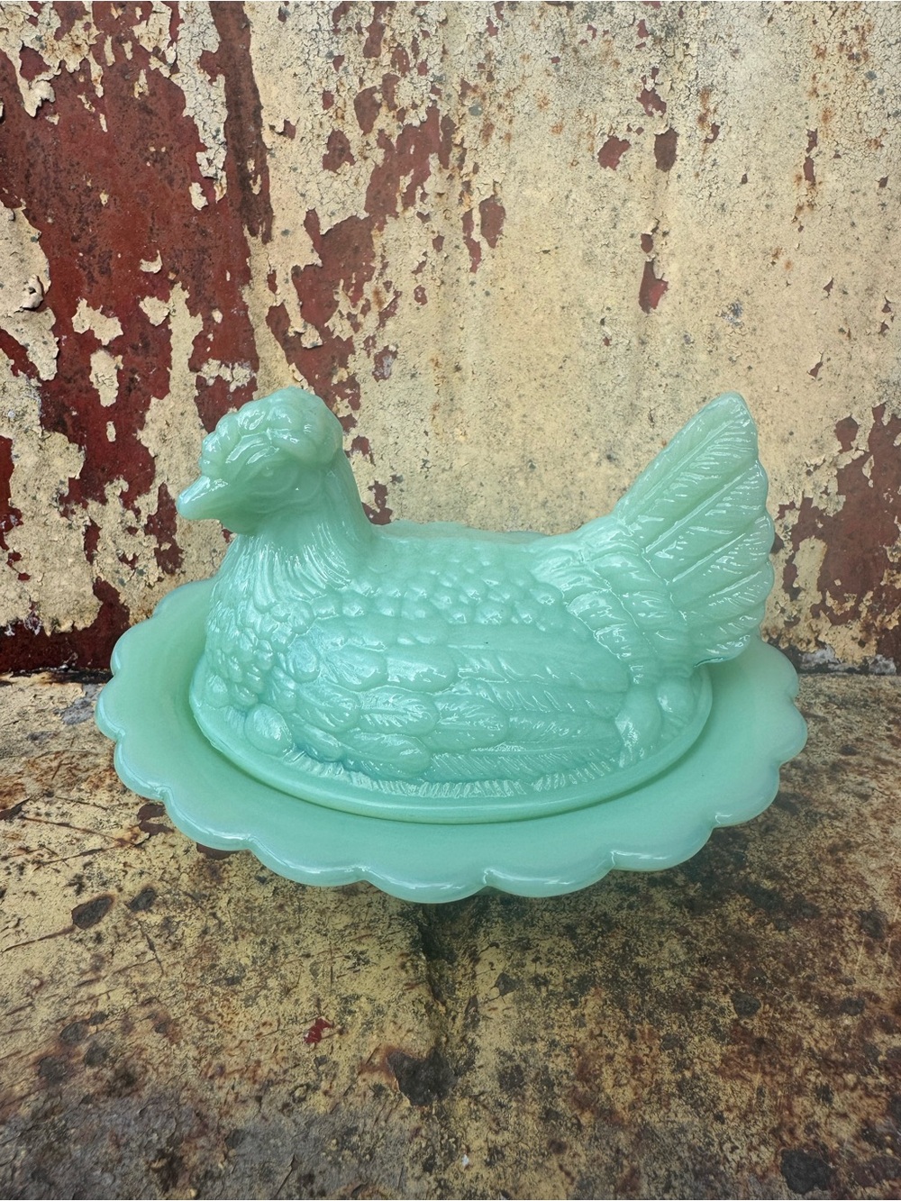 Vintage Mosser Jadeite Green Hen on Nest Covered Dish